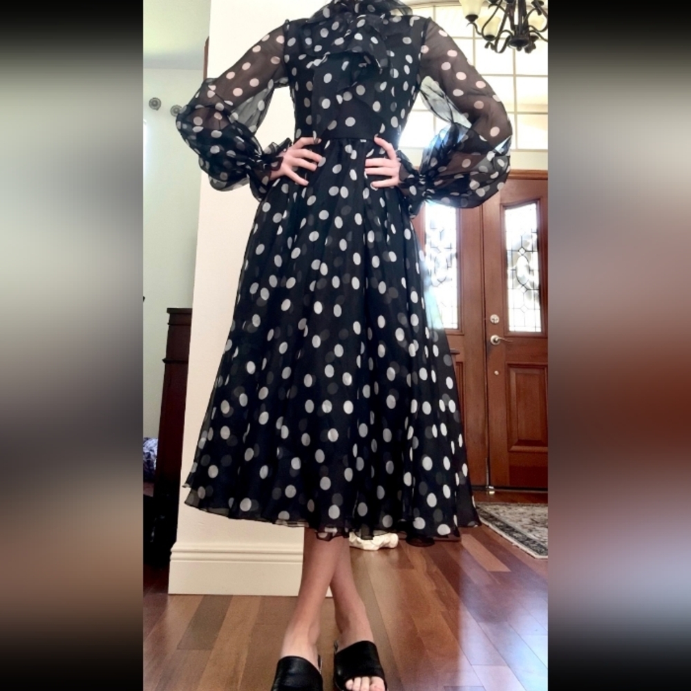 Dolce & Gabbana Black and White Polka Dot Midi Dress